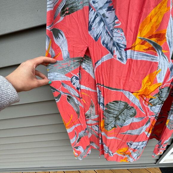 Patrons of Peace size M Tropical Floral Hawaiian Maxi Skirt w/Slits - Coral - Picture 4 of 9